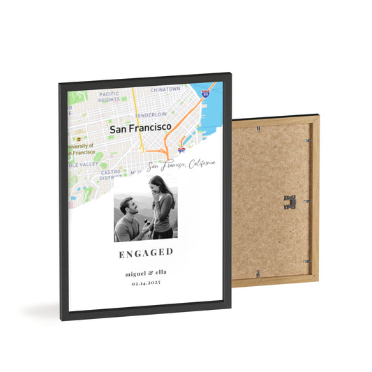 Personalized Engagement Map Wooden Poster – Engagement Gift for Couple, Custom Map Print, Gift for Engaged Couples, Engagement Keepsake