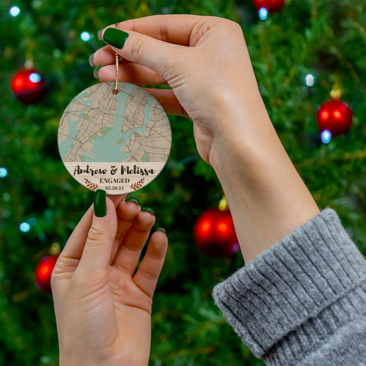 Custom Engagement Location Photo Ornament – Personalized Gift for Newly Engaged Couple, Anniversary Keepsake for Husband