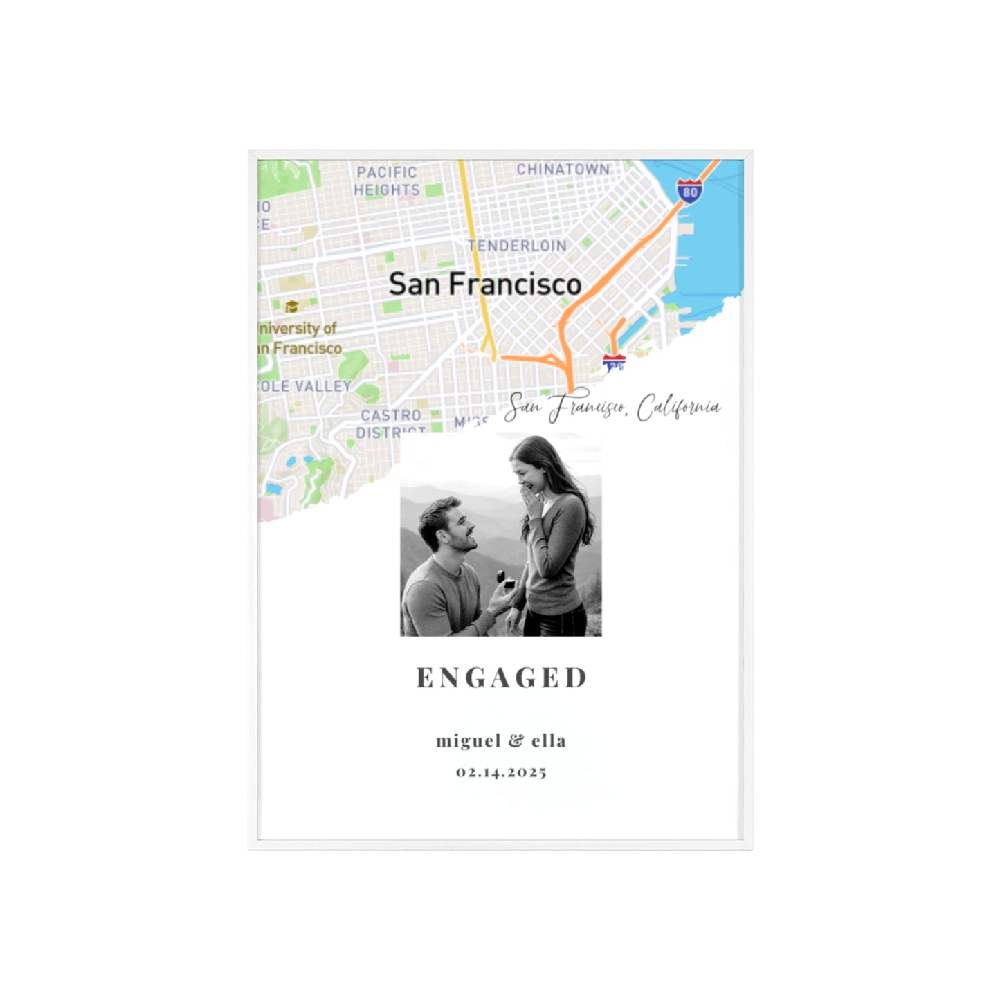 Personalized Engagement Map Wooden Poster – Engagement Gift for Couple, Custom Map Print, Gift for Engaged Couples, Engagement Keepsake